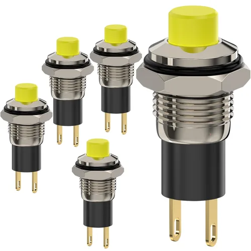 Vista 7 de Interruptor de botón, Interruptores mini autobloqueables de cierre 10mm redondos DC24V 0.5A Negro con tapa 5 piezas con cable de 20cm