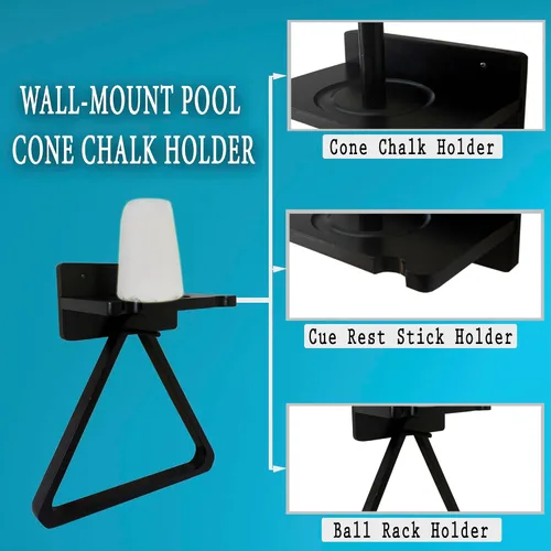 Vista 3 de Soporte de garra para taco de billar con soporte para 2 tacos de billar, soporte para tiza de cono con soporte de pared para bolas, accesorios