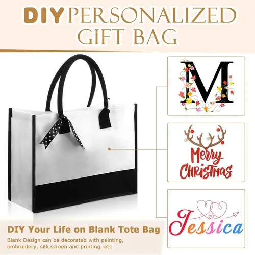 Vista 6 de Reginary Bolsa de regalo de lona para mujer, 10 unidades, con bolsa de maquillaje, bolsa reutilizable para boda, compras, comestibles