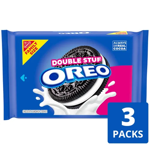 Vista 3 de Galletas de doble relleno OREO Chocolate, Tamaño Familiar, Paquetes de 3