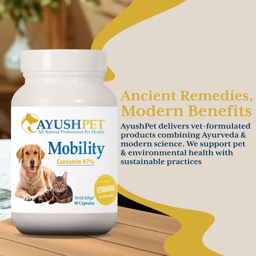 Vista 6 de Ayush Pet Mobility, suplemento de curcumina para articulaciones saludables, articulaciones puras y potentes, digestión y apoyo cerebral, mascotas