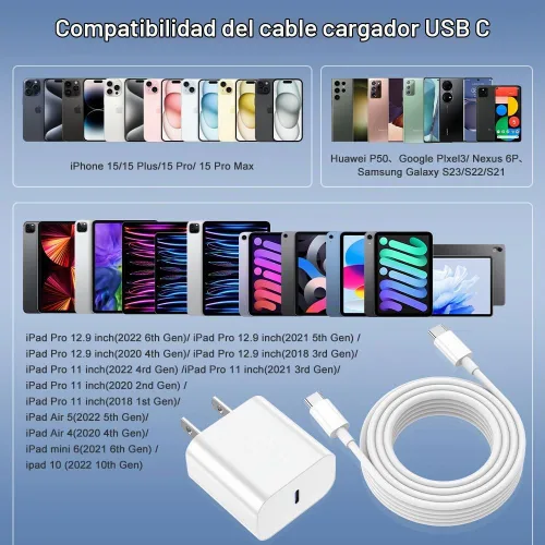 Vista 6 de Cargador para iPhone 16, [certificado MFi] Paquete de 3 cargadores rápidos USB C con cable USB C a USB C de 6 pies compatible con iPhone 16/16