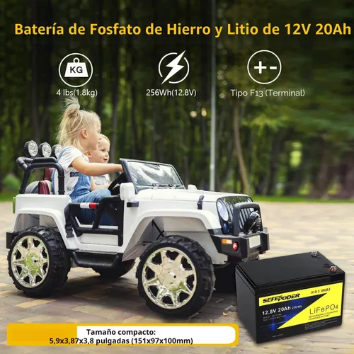 Vista 5 de SEFEPODER Batería de ciclo profundo LiFePO4 de litio de 12 V 20 Ah, batería recargable de 4000 ciclos para iluminación, rueda eléctrica, buscador