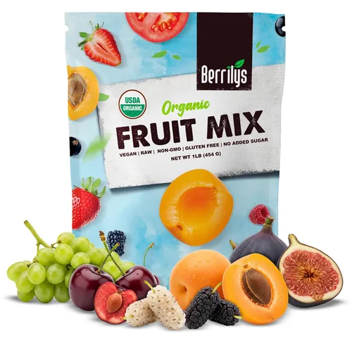 Vista 9 de Berrilys Mezcla de frutas secas, 2 libras, orgánica, higos cortados en cubitos, albaricoques en cubitos, moras blancas, sultanas, cerezas agrias