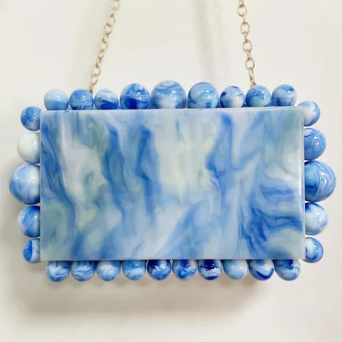 Vista 5 de Bolso de mano de mármol acrílico para mujer, bolso de noche de perlas con cuentas hecho a mano para fiesta de graduación, boda nupcial