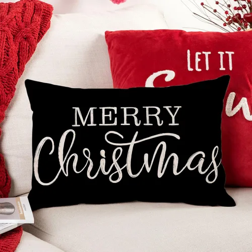 Vista 3 de Funda de almohada lumbar de Navidad negra de 12 x 20 pulgadas para decoraciones de Navidad, fundas de almohada de Feliz Navidad, fundas de cojín
