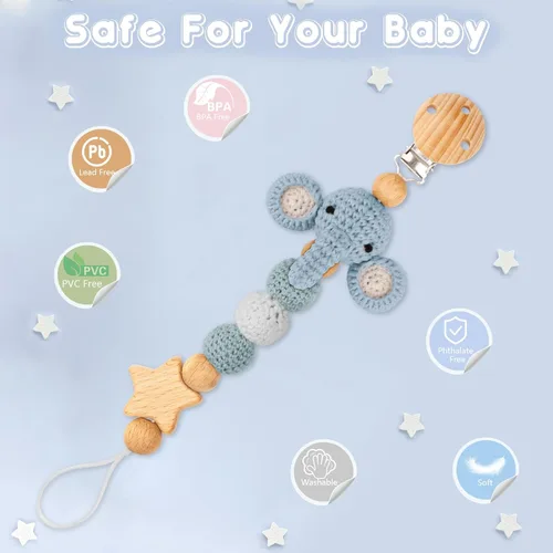 Vista 6 de Clip para chupete, lindo clip para chupete de animales para niños y niñas, la mayoría de los chupetes, mordedores de bebé, baby shower y artículos