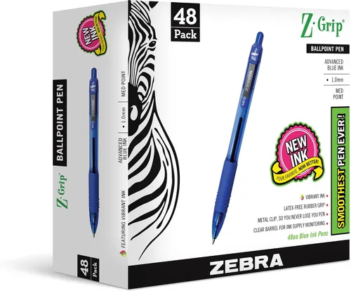 Vista 2 de Zebra Pen Z-Grip - Bolígrafos retráctiles, punta media, tinta azul y negra, 96