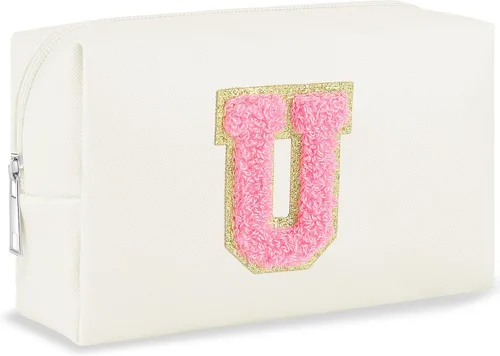 Vista 90 de URSKYTOUS Regalos para niñas, bolsa de maquillaje con inicial, bolsa de cosméticos personalizada con cremallera, bonita bolsa de aseo de viaje, Azul