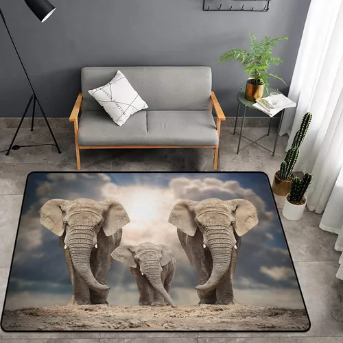 Vista 12 de Alfombra de esponja lavable para niños y niñas, dormitorio, sala de estar, elefante africano, exótico, selva, animales salvajes, antideslizante