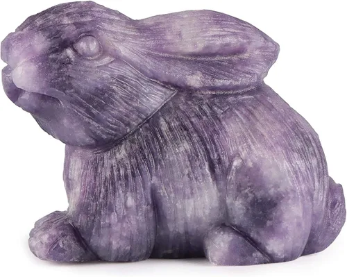 Vista 8 de Artistone Figuras de estatua de conejo con cristales de amatista, tallados a mano, escultura de conejo, escultura coleccionable para decoración