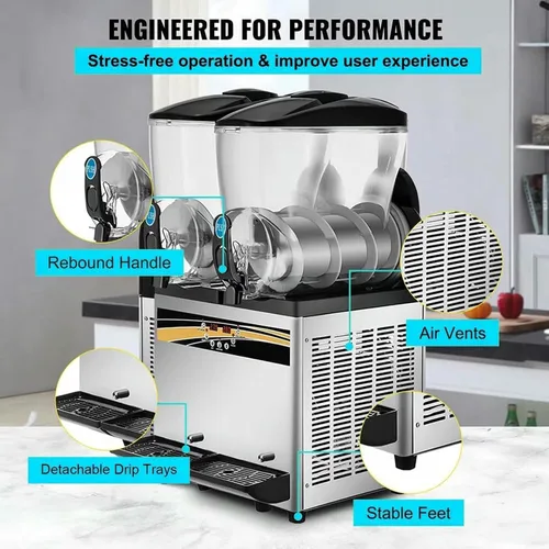 Vista 5 de Máquina comercial de batidos, Máquina de batido de 2 jarras para el hogar, Dispensador de bebidas dobles Máquina de bebidas frías de jugo frío