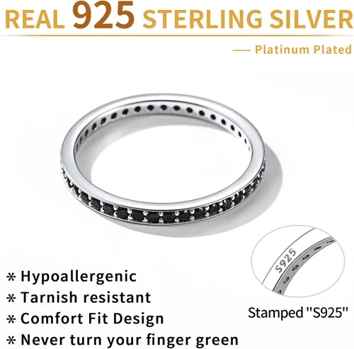 Vista 4 de ChicSilver Anillo apilable personalizado de plata de ley 925 con circonita cúbica de 0.079 pulgadas, anillo de compromiso de eternidad para mujer