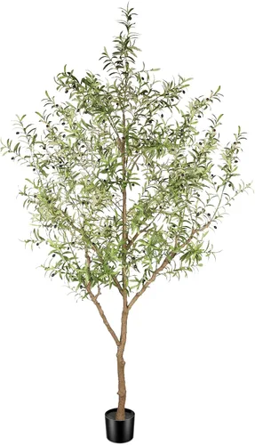 Vista 10 de FEELEAD Árbol de olivo artificial de 5 pies, olivo sintético con hojas realistas y tronco natural, olivo falso en maceta para el hogar, sala
