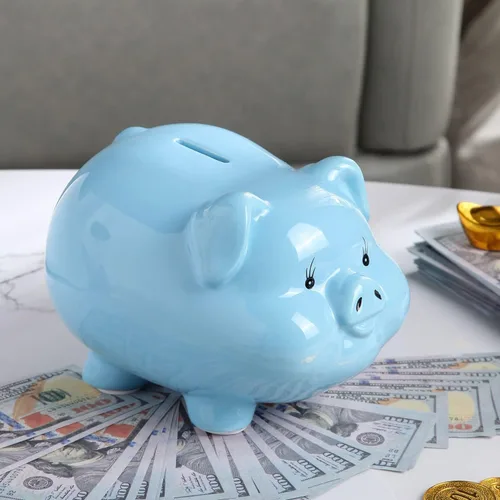 Vista 2 de Alcancía de cerdo de cerámica para niños, banco de dinero para adultos, Gilrs Alcancias de Dinero para adultos niños, banco de monedas, decoración