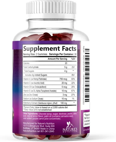 Vista 9 de Gomitas de apoyo inmunológico de saúco, gomitas de saúco Sambucus de 3 veces más fuerza con vitamina C, D3 y zinc, extracto de saúco negro