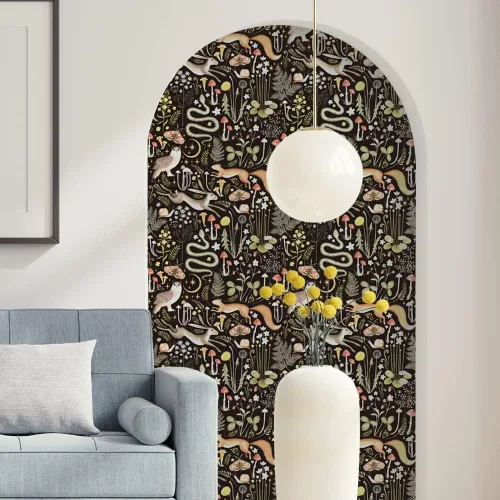 Vista 5 de Papel tapiz autoadhesivo para despegar y pegar con diseño de luna y estrellas del bosque de cuento de hadas, apto para inquilinos