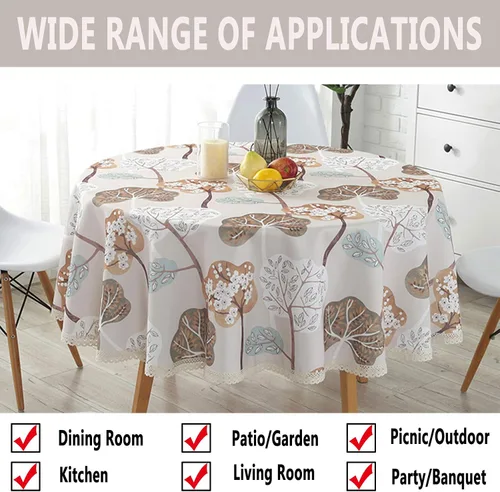 Vista 5 de Mantel estampado elegante y resistente, mantel de encaje de tela a prueba de derrames, mantel redondo para comedor, cocina, decoración del hogar