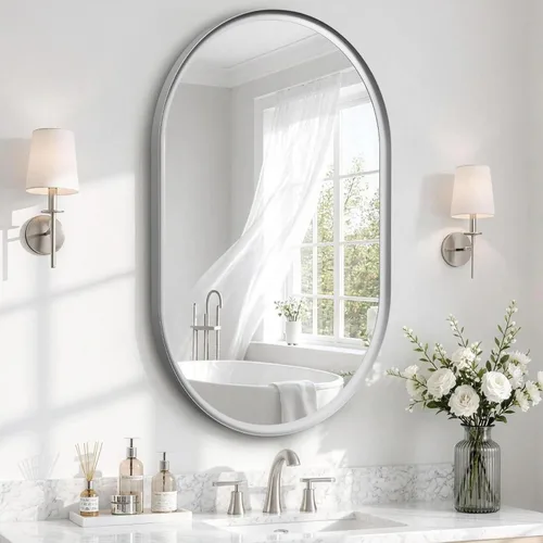Vista 22 de Black Oval Bathroom Mirrors for Over Sink 24x32 Inch Oblong Vanity Mirror, Crystal-Clear HD Glass, Rust-Proof Aluminum Frame, Inner-Curved Decor