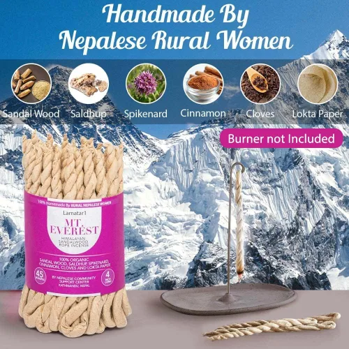 Vista 3 de Incienso de cuerda tibetana orgánica de madera del Himalaya hecha a mano en Nepal (cada paquete contiene APPR. 45 en cuerdas)