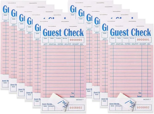 Vista 21 de Libros de cheques de invitados para servidores, bloc de notas de servidor, paquete de 12, papel de color natural, bloc de notas para camarera