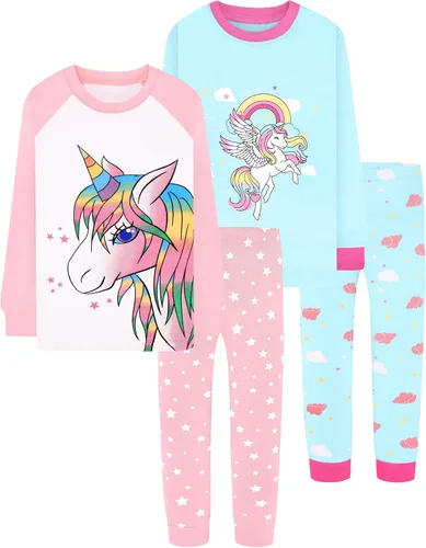 Vista 32 de DAUGHTER QUEEN Pijama de algodón para niñas de 4 piezas, talla 18 meses-12 años