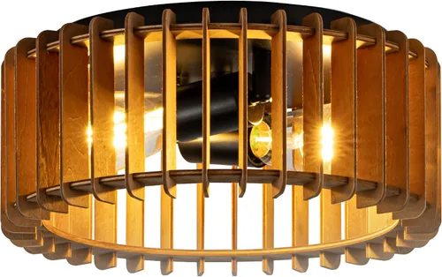 Vista 13 de Lámpara de Techo Estilo Granja, Lámpara de Techo Empotrada Redonda de 2 Luces con Marco de Madera y Metal, Luminaria Rústica Negra para Pasillo