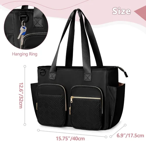 Vista 6 de Bolso para profesores con compartimento para laptop, bolsa grande para trabajo y suministros para profesores, color negro (vacío, diseño patentado)