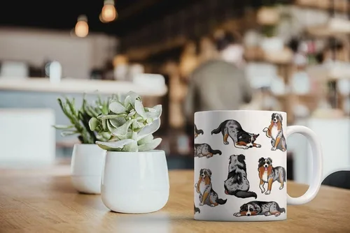 Vista 5 de MUGBREW Taza de café de cerámica con posturas divertidas de pastor australiano, 11 onzas