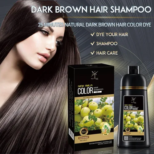 Vista 2 de New Trends Champú de color para el cabello, marrón oscuro, tinte instantáneo para cabello gris, sin amoníaco, libre de PPD, 16.9 onzas líquidas
