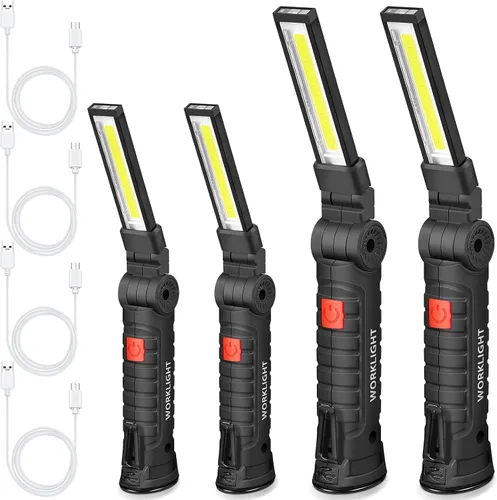 Vista 8 de Honoson - Juego de 4 luces de trabajo LED Honoson recargables con base magnética, gancho para colgar y rotación de 360°, 5 modos de linterna LED