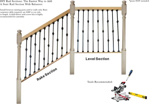 Vista 2 de Sección de barandal de escalera DIY, ángulo ajustable, con balustres metálicos negros (doble giro, una cesta)