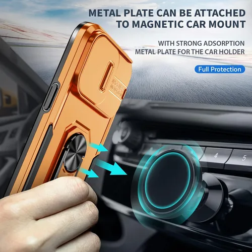 Vista 5 de Funda de teléfono para iPhone 14 Pro Max, funda para iPhone 14 Pro Max con cubierta para lente de cámara, con soporte de anillo y pie de apoyo