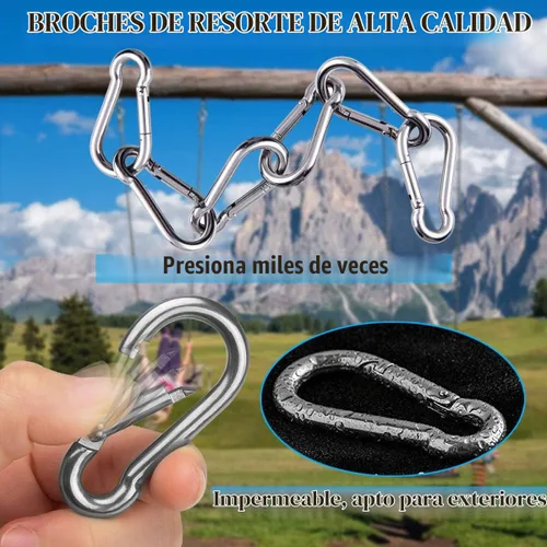 Vista 6 de Mosquetones de resorte, mosquetón de acero inoxidable 304, clip metálico resistente para conector de cuerda, abrazadera pequeña, llavero con hebilla