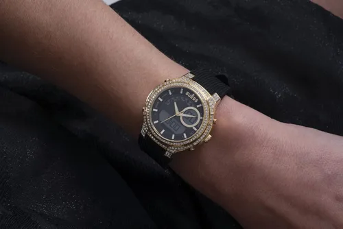 Vista 7 de GUESS US Womens Gold-Tone and Black Digital Multifunction Watch