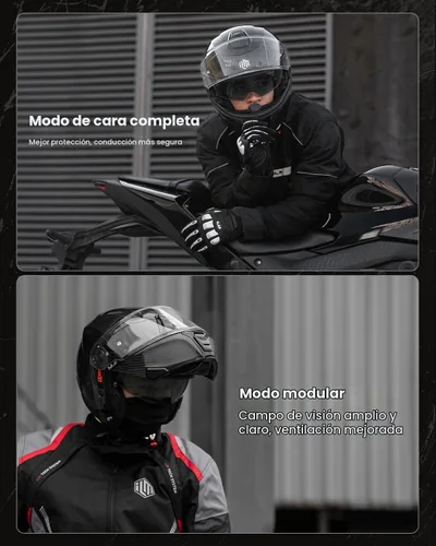 Vista 4 de ILM - Cascos modulares de fibra de carbono para motocicleta de cara completa, aprobados por DOT y ECE MF529F (Negro carbón, M)