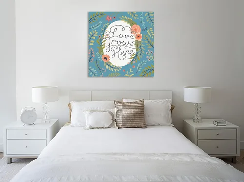 Vista 2 de Jaxson Rea "Retro Garden II - Love Grows Here Blue Gallery Wrapped Canvas by Janelle Penner, 12" x 12