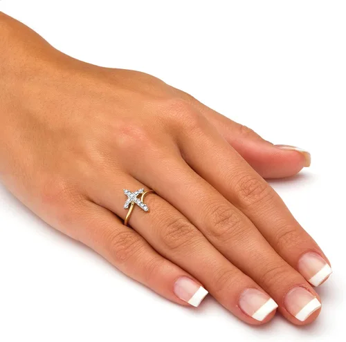Vista 3 de Anillo de oro amarillo de 18 quilates sobre plata de ley con diamantes auténticos