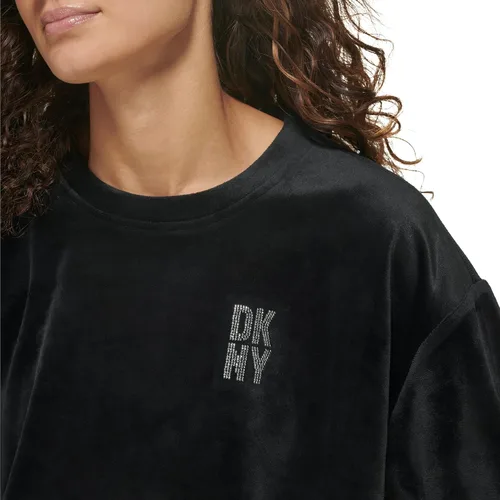 Vista 5 de DKNY Women's Sport Boxy Velour Short Sleeve Pullover