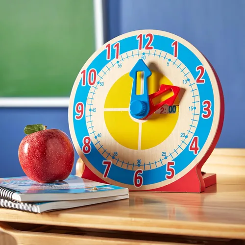 Vista 9 de Reloj de madera educativo para niños, con tarjetas reversibles de hora; juguete "Turn & Tell" de Melissa & Doug
