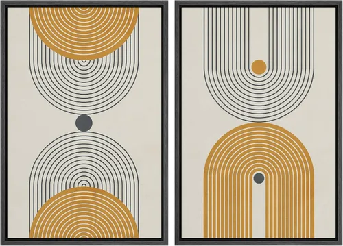 Vista 24 de IDEA4WALL Lienzo Enmarcado Impreso Arte de Pared Set Paisaje de Hojas de Palma de Selva de Mediados de Siglo Naturaleza Silvestre Ilustraciones Arte