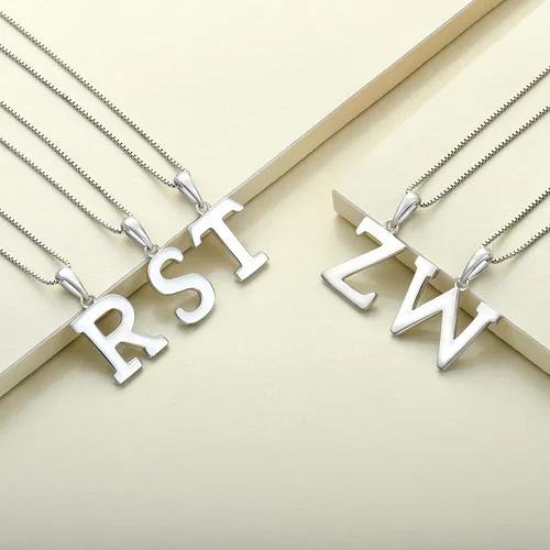 Vista 5 de YL Collar con letra A-Z con inicial de plata de ley pulida con letras mayúsculas para mujer
