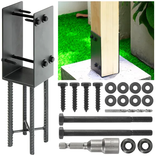 Vista 9 de 4"x4" (Real 3.5"x3.5") Soporte de poste en U de acero inoxidable, anclaje de poste para hormigón húmedo, soporte de base de poste resistente