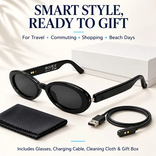 Vista 12 de AI Smart Glasses, Fashion Bluetooth Sunglasses Cat Eye Frame Thin Temples