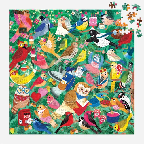 Vista 4 de Mudpuppy Birding Around - Rompecabezas familiar de 500 piezas con ilustraciones coloridas y divertidas de pájaros felices para niños de 8 años