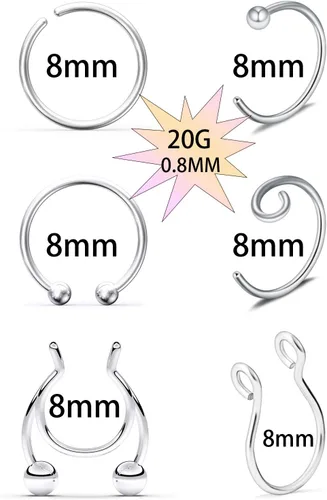 Vista 3 de SCERRING Piercing de nariz falso de acero inoxidable para septum, piercing para el cuerpo, 30 piezas