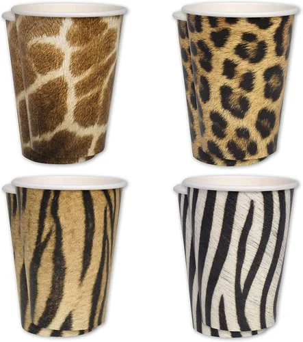 Vista 5 de Havercamp Vasos de fiesta Jungle Safari (16 tazas). Vasos de papel grandes de 12 onzas. Auténtico, foto-realista estampado de animales de la selva.