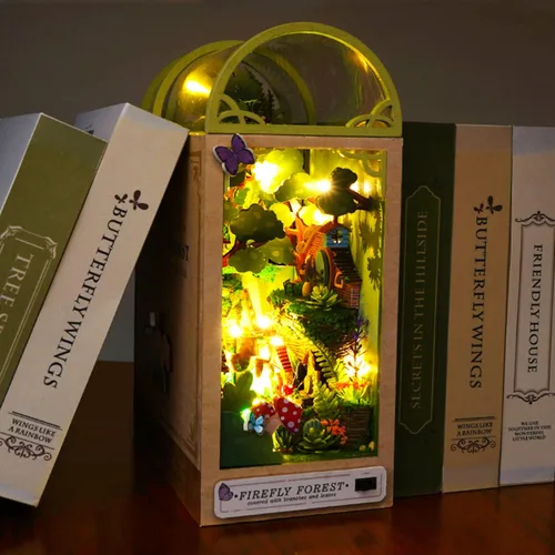 Vista 2 de Roroom Kit de Rincón de Libros DIY, Casa de Muñecas Booknook Inserto Decorativo para Estantería Callejón, Rompecabezas de Madera 3D con Inserto