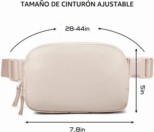 Vista 3 de Riñonera para mujer, con cremallera bidireccional, riñonera de moda para todas partes con correa ajustable, regalos para adolescentes, niñas Beige