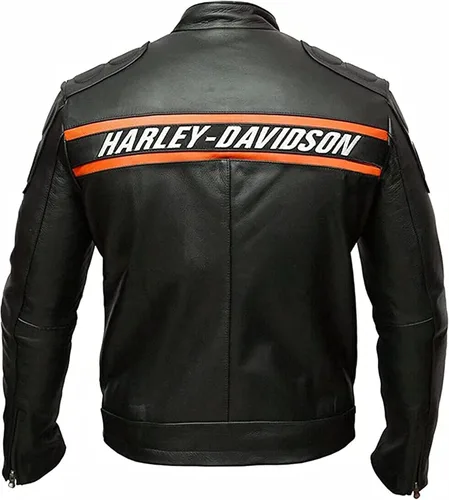 Vista 4 de JILDISH Chaqueta de cuero para motociclista - HD Bill Goldberg - Chaqueta de motocicleta negra para hombre - Chaqueta de cuero Cafe Racer